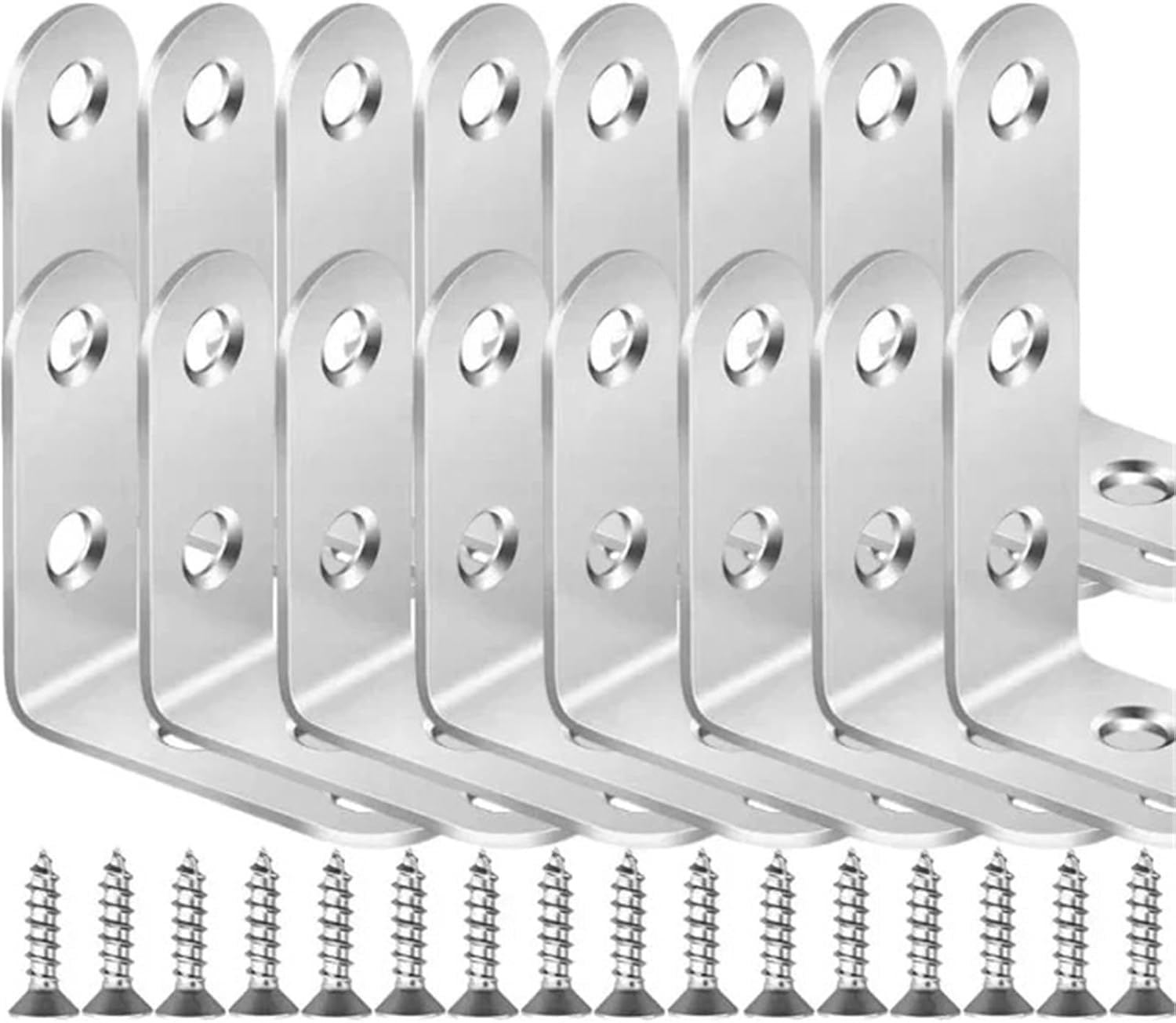 L Brackets Stainless Steel with Screws Cabinet Corner Brace Joint Fastener Wood Screens Shelf Furniture Hardware(20set-16x50mm)