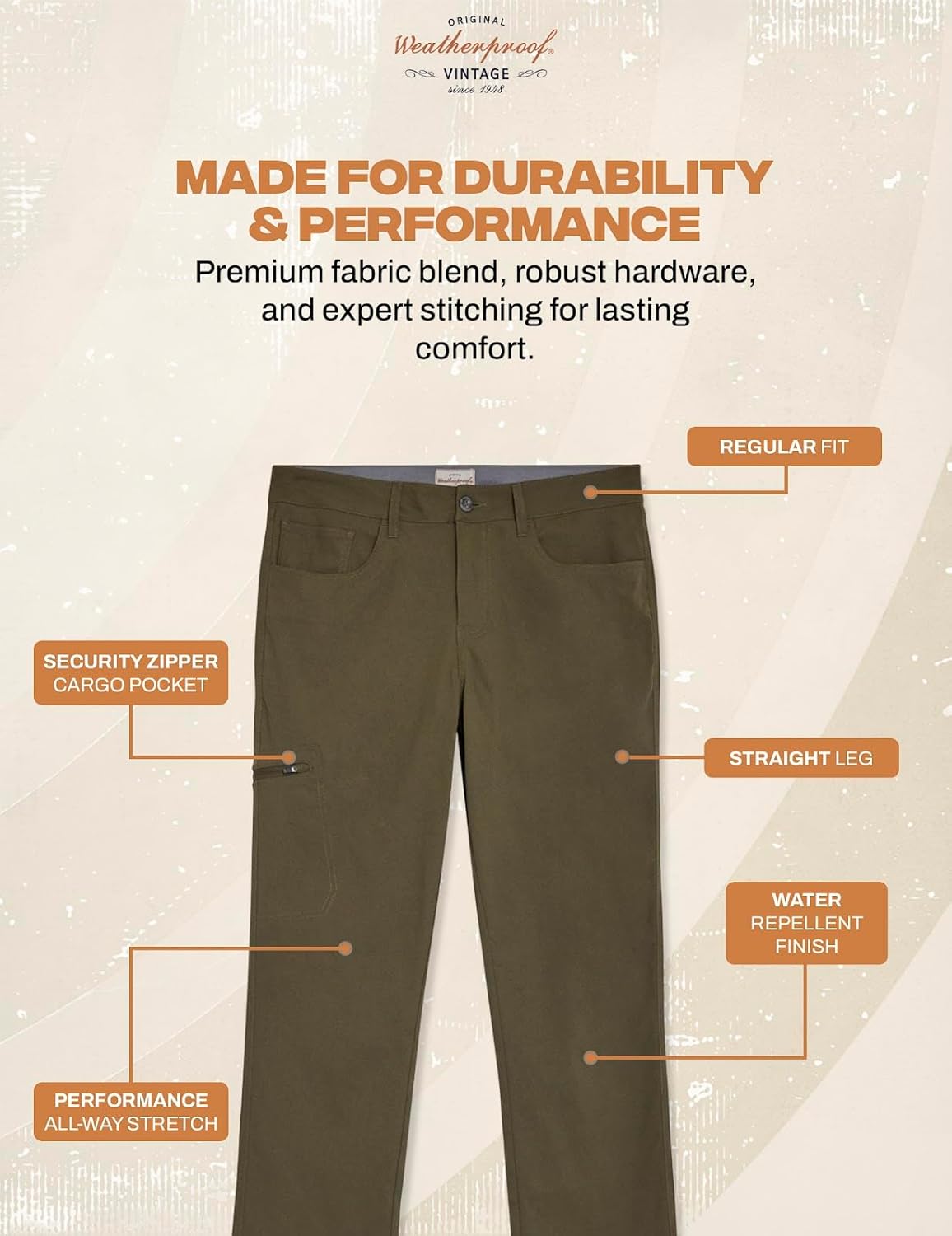 Weatherproof Vintage Casual Hiking Pants for Men - Lightweight Stretch Travel Mens Work Pants with Utility Cargo Pocket - Image 3