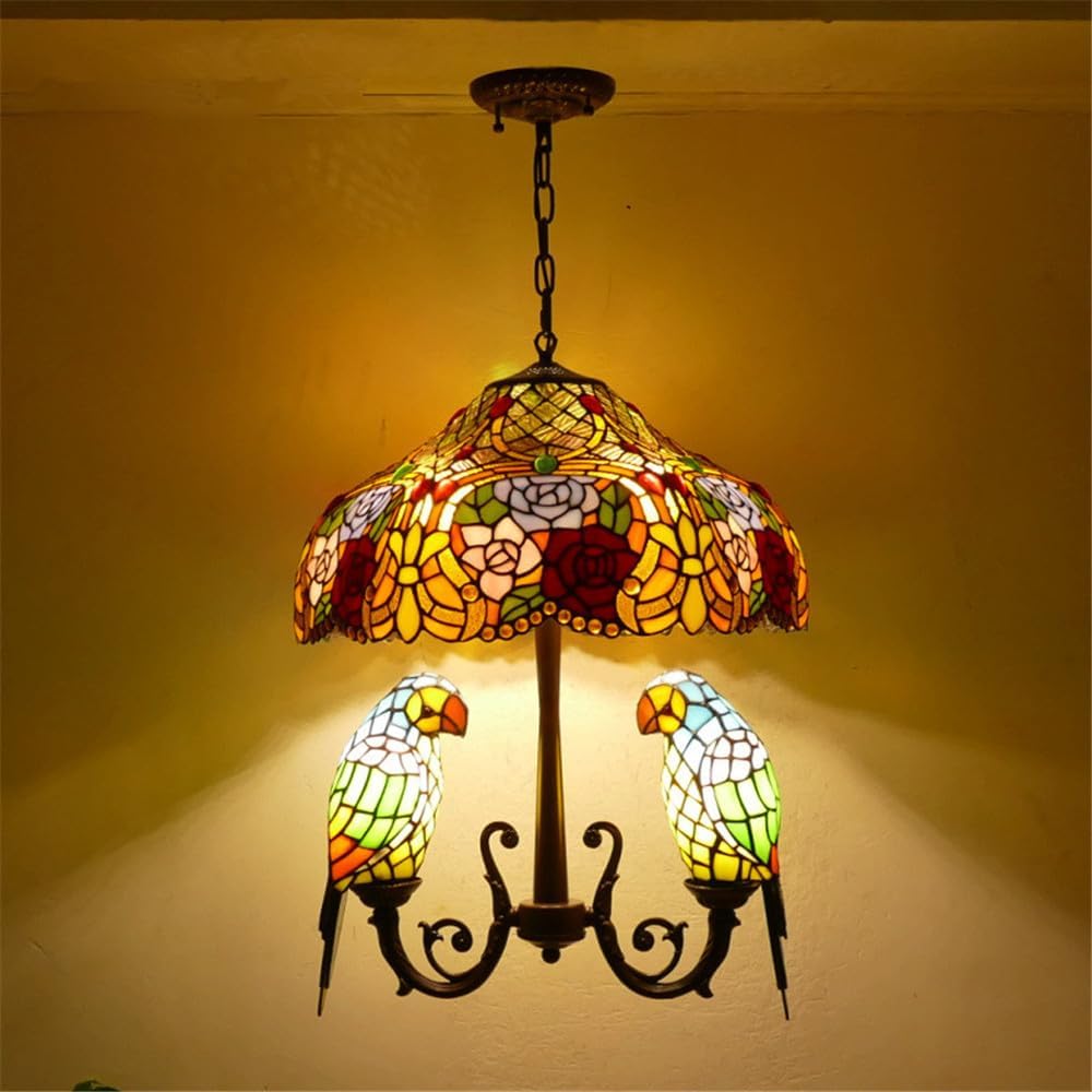 HXYSXHJUO Parrot Chandelier Vintage Creative Color Glass Living Room Restaurant Bedroom Villa Hotel Corridor Pendant Lamp (Q)