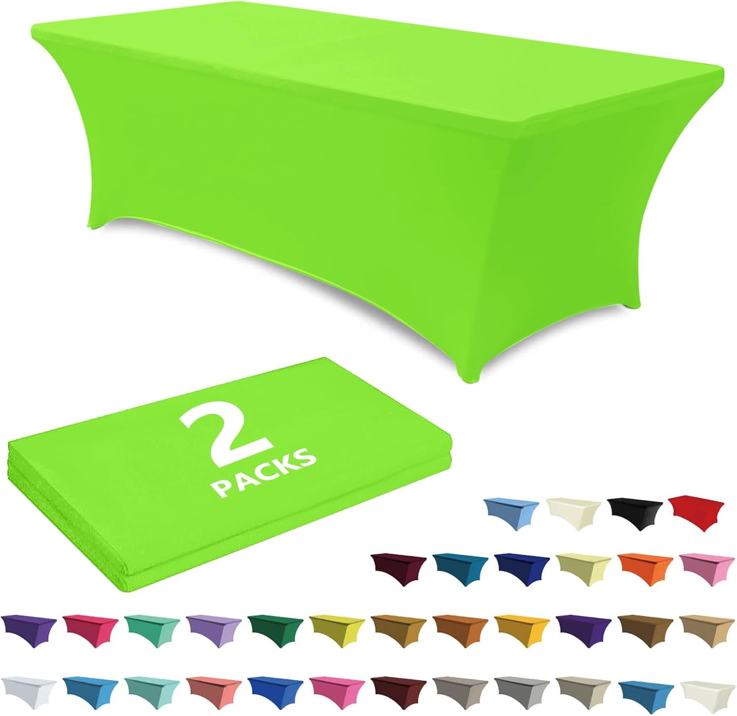 ABCCANOPY 2 Pack 6 FT Apple Green Spandex Table Cover Stretch Fitted Wrinkle Resistant Tablecloth Reuse for Rectangular Folding Table Patry Event Wedding Banquet Protector