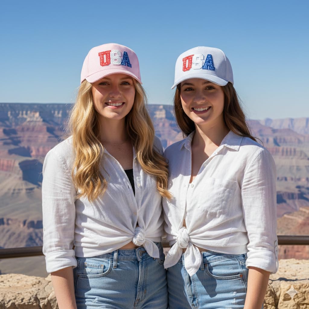 MIRMARU Patriotic America USA Embroidered 5 Panel Cotton Two Tone Trucker Hat for Men and Women.
