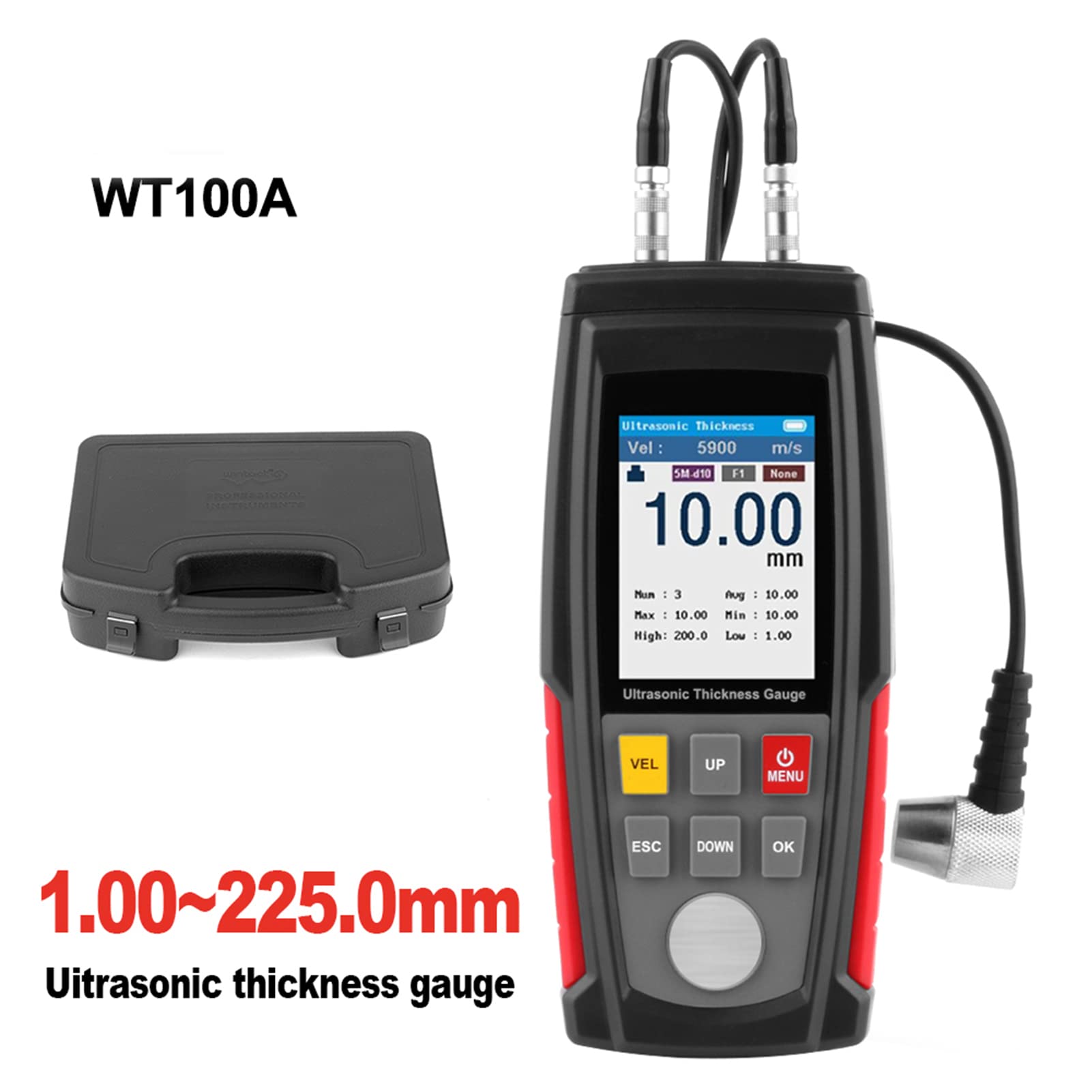 WT100A Spessimetro ad Ultrasuoni Digitale 1-225 mm 1000-9999 m/s Tester