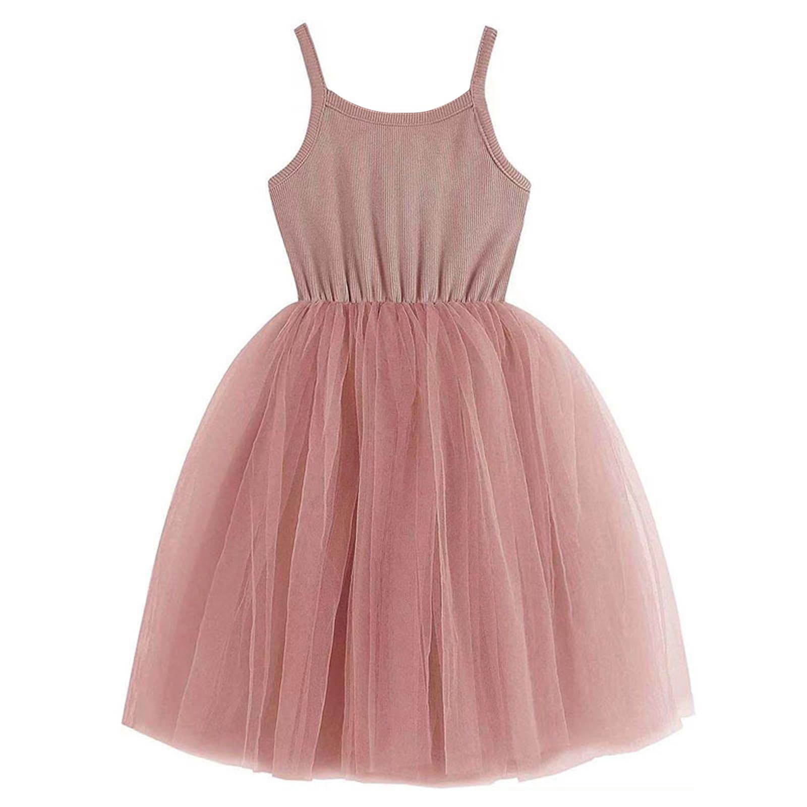 Toddler Girl Tulle Dress Dusty Pink Cami Sundress Easter Flower Girl Birthday Party Outfit 4-5 Years