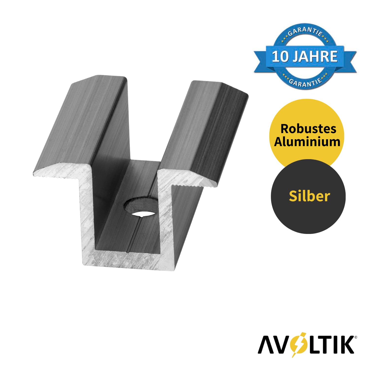 Avoltik Aluminium Mittelklemme 35mm in silber 50 Stück I Klemmen zur sicheren Solarmodul Befestigung I robuste & rostbeständige Balkonkraftwerk Befestigung mit 8mm Zylinderschrauben Gewinde