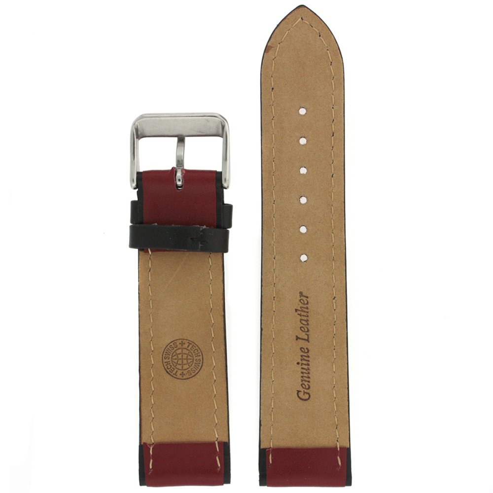 Tech Swiss Watch Band Sport Design Red Black Genuine Leather 18 millimeter