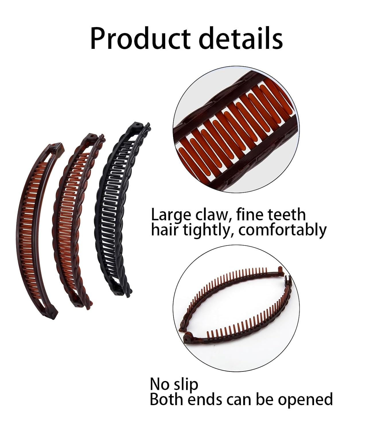 3 Pcs Large Banana Hair Clips for Women, Non-Slip Large Hair Claw Clips, Classic Double Combs Hair Accessories for Thick Thin Fine Straight Curly Long Short Hair- Black & Coffee&Brown - Image 4