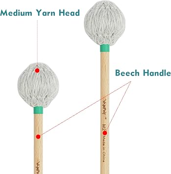 Professional Marimba Mallets -M2 Medium Yarn Heads with Beech Handle