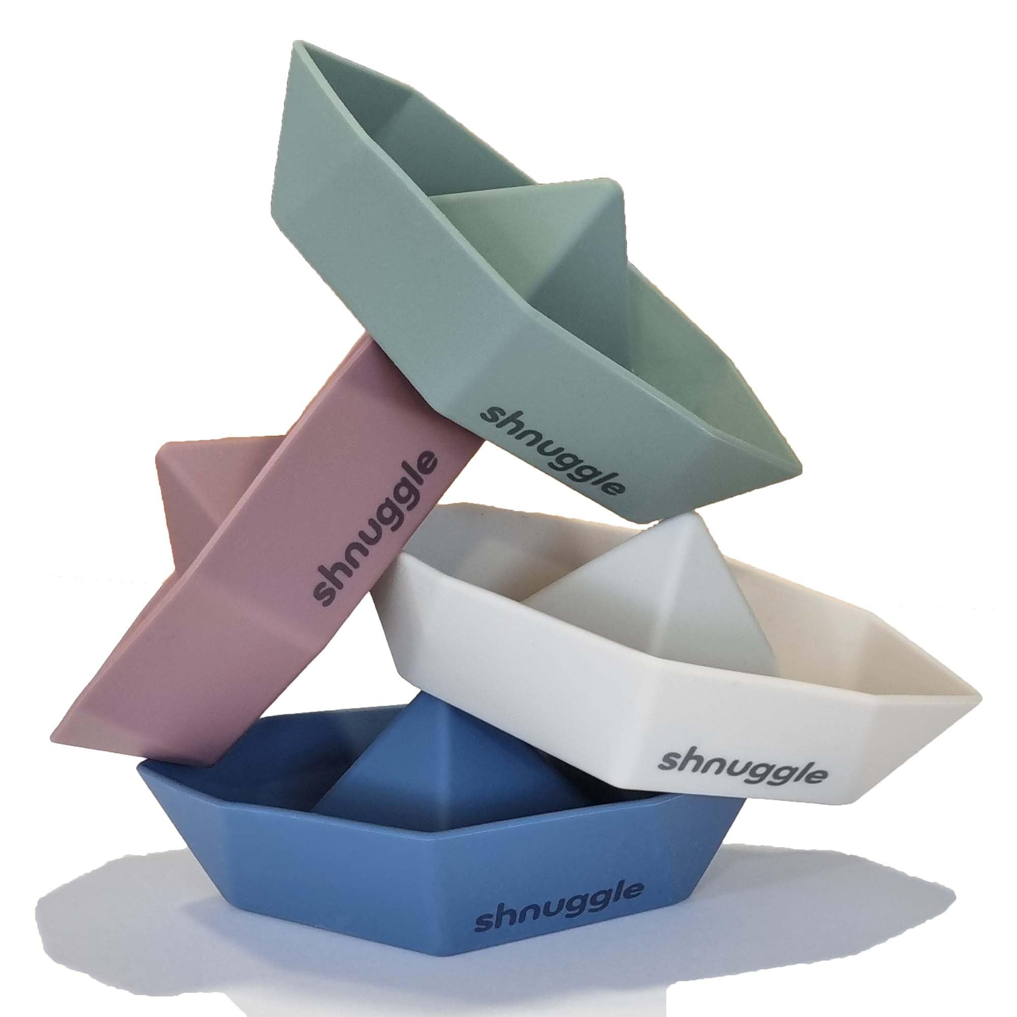 Shnuggle Stack n Sail Bath Boats – Set of 4 Silicone Stackable Bath Toys for Baby & Toddler, Soft Water Play Boats for Sensory & Developmental Play