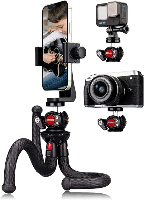 Tripod for Smartphone, Lammcou Octopus Flexible Phone Tripod Small Mini Gorrila Pod with 360°Rotary Tilt Ballhead & XL Vertical and Horizontal Phone Tripod Mount for Camera Actioncam Video Recording