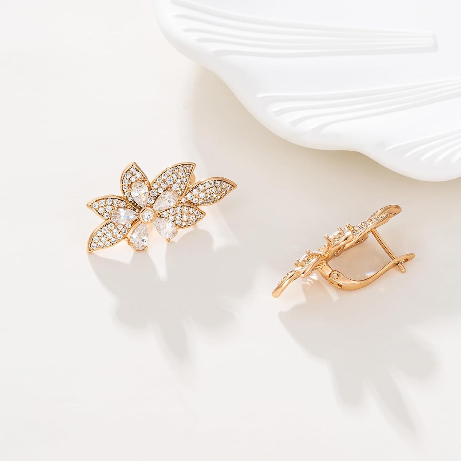 XUPING Crystal Flower Stud Earrings 18k Gold Plated Cubic Zirconia Hypoallergenic Floral Jewelry For Women - Image 6