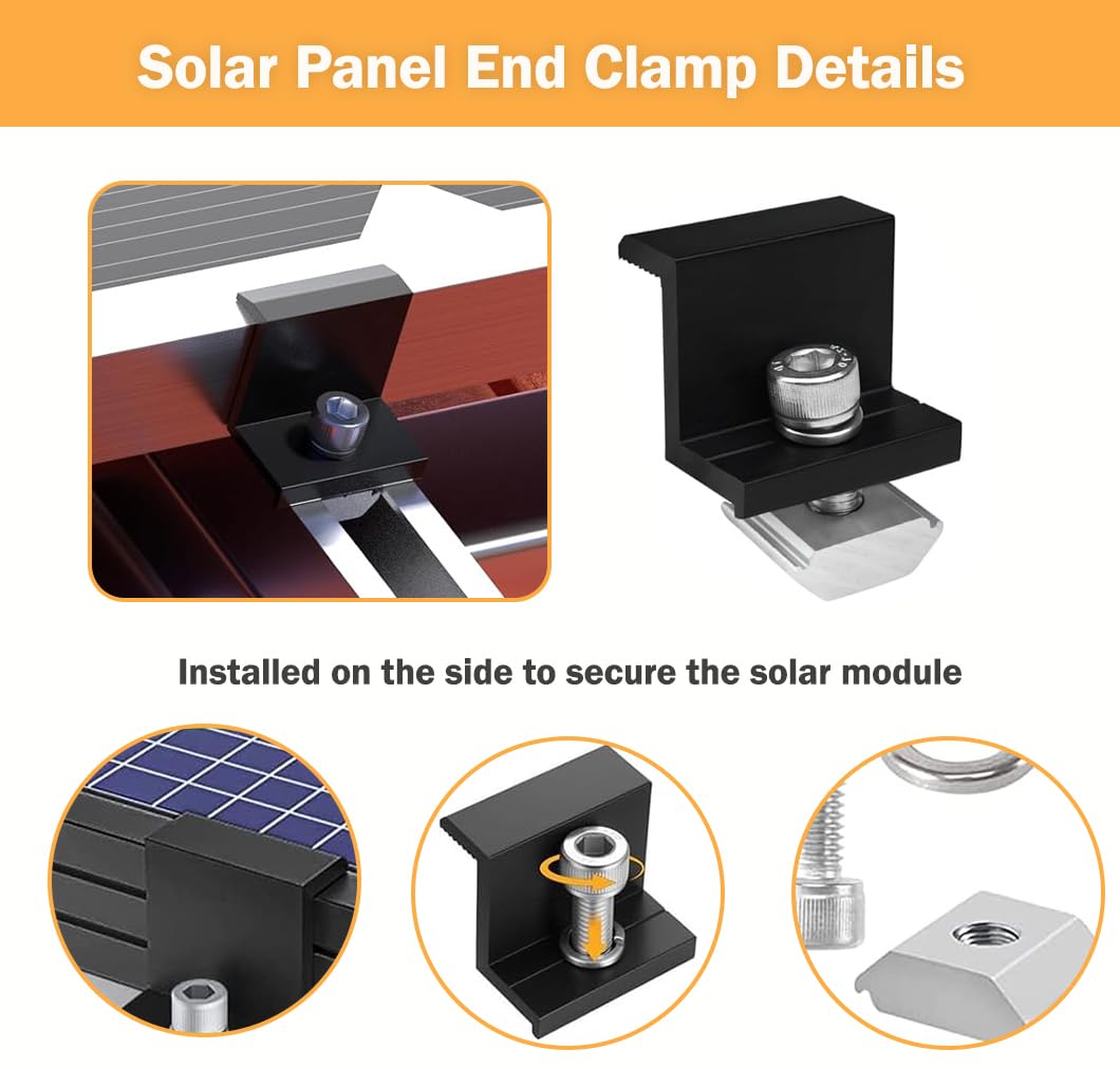 Kit Morsetto Solare Regolabile 30 mm per Pannelli Solari Staffa Z di Montaggio con Dadi e Viti