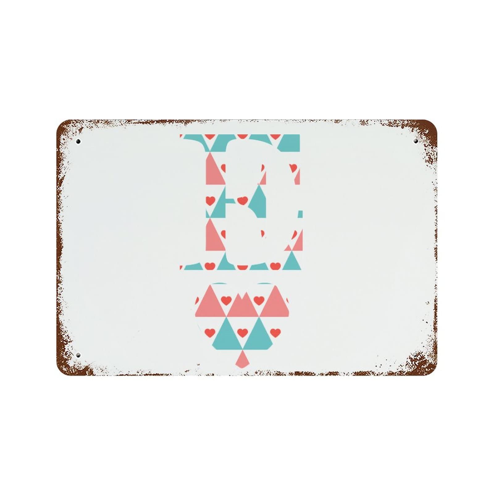 Lettre E de jardin en cœur Saint-Valentin vintage 30x45 cm