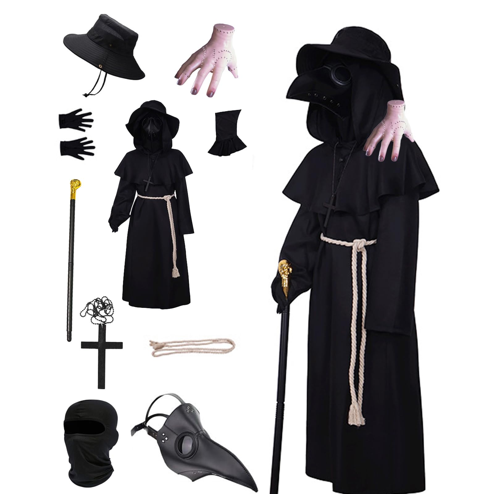 Kids Plague Doctor Costume 9 in 1 Halloween Set for Boys & Girls Complete Outfit for Spooky Fun