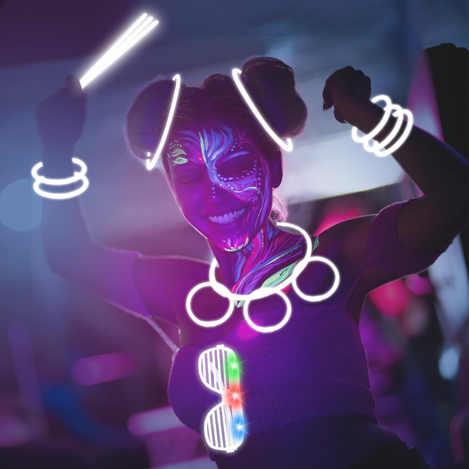 115 PCS Glow in the Dark Party Supplies,100PCS White Glow Stick Necklaces Bracelets Bulk,15PCS LED Glasses,LED Light Up Toy for Easter Mother's Day July 4th Valentine's Day Wedding Birthday