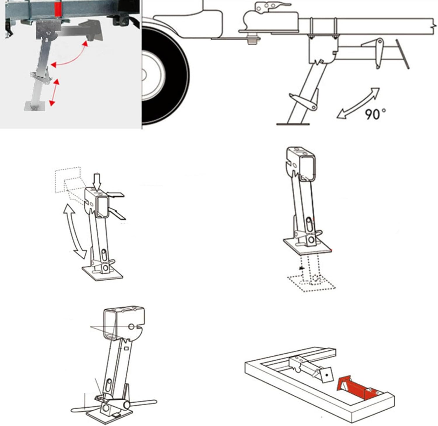 2PCS Stabilizer Jack 650lbs Support 1000lbs Lifting Capacity Galvanized Telescoping Adjustable Swing Down Stabilizer Jack Stand for RV Trailer