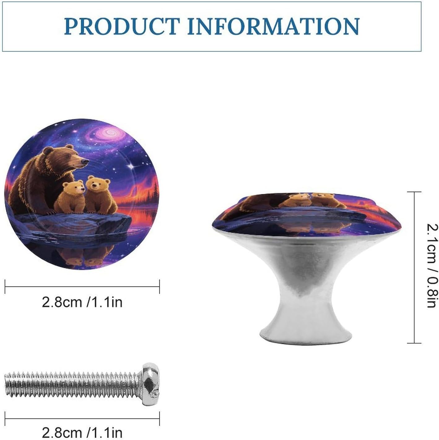 2 Pack Cabinet Knobs,Decorative Drawer Pulls, Bear Galaxy image 2