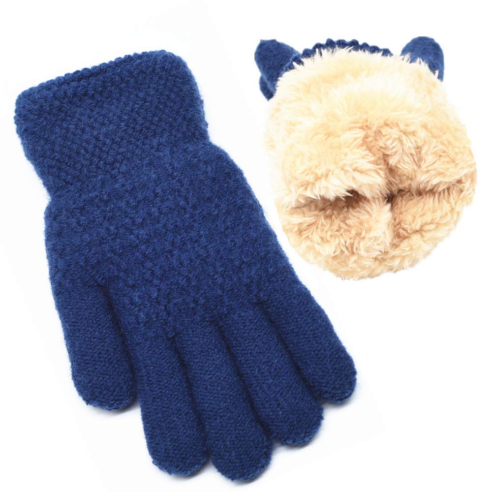 FENELY Winter Gloves for Boys Girls - Kids Warm Knit Thermal Cable Knitted Gloves Wool Fleece Lined Mittens for Cold Weather