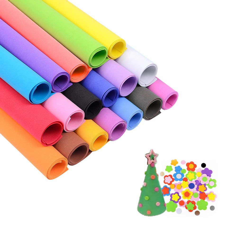 SKYPRO 18 Pcs Colorful Eva Foam Sheets Cosplay EVA Foam 1mm Thick 50x50cm EVA Foam Papers for Arts Crafts DIY Project