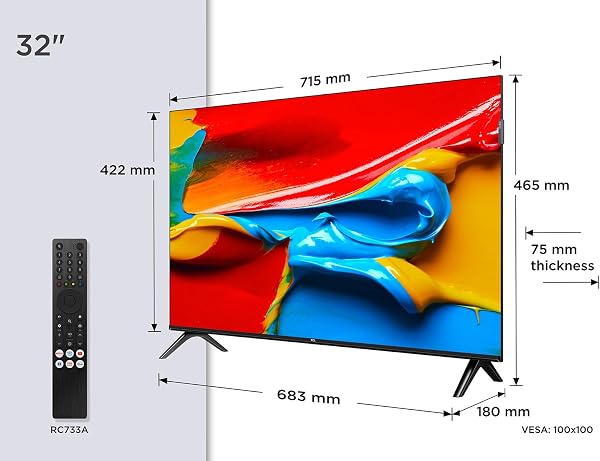 TCL TV 32V4C - 32" HD Smart QLED Direct LED con Android TV e HDR - Compatibile con Google Cast e Google Home, Design Delgado - 2