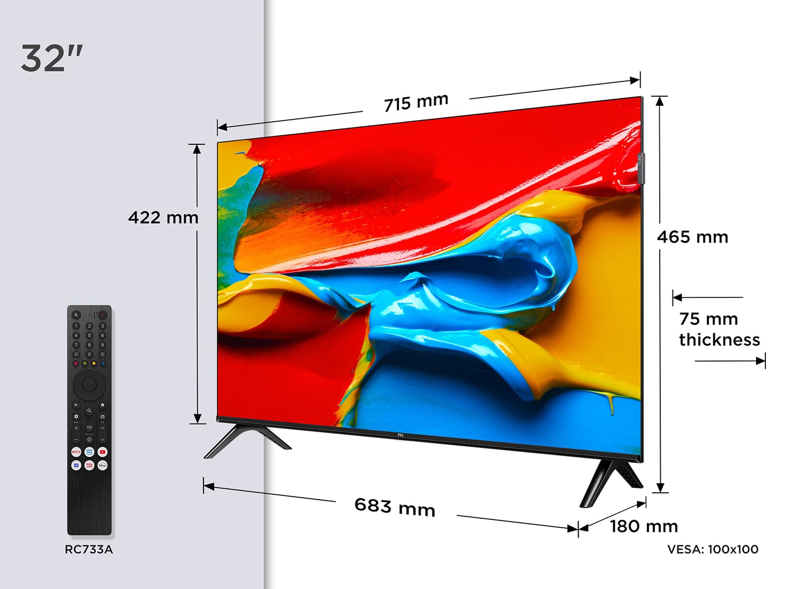 TCL TV 32V4C - 32" HD Smart QLED Direct LED con Android TV e HDR - Compatibile con Google Cast e Google Home, Design Delgado, 2025 V4C