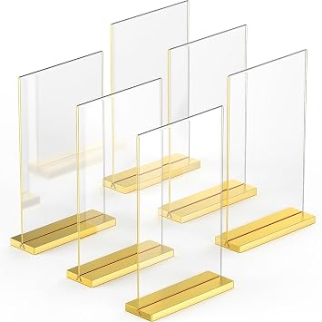 5x7 Luxurious Acrylic Gold Frames, 6 pack, Stunning Photo Displays, Enhance Your Event Ambience with Exquisite Gold Table Number Holders, Showcase Memories in Style with Elegant Golden Sign Holder