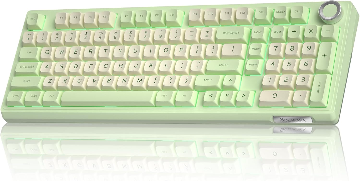 SOLAKAKA KI99 Pro Wireless Mechanical Keyboard Quiet Switch,Hot Swappable Pre-Lubed Switches Silent Keyboard with RGB Backlit,Gasket Structure Computer Gaming Keyboards(GreenWhite, Silent Switch)