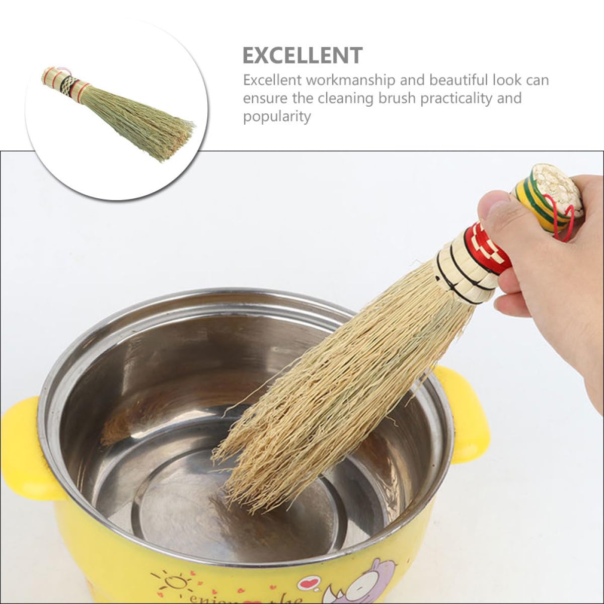 Healeved 4piezas Cepillo De Limpieza De Cocina De Cerdas Naturales Cepillo para Olla y Sartén para Utensilios De Cocina Antiadherentes Herramienta Multifuncional para Hogar