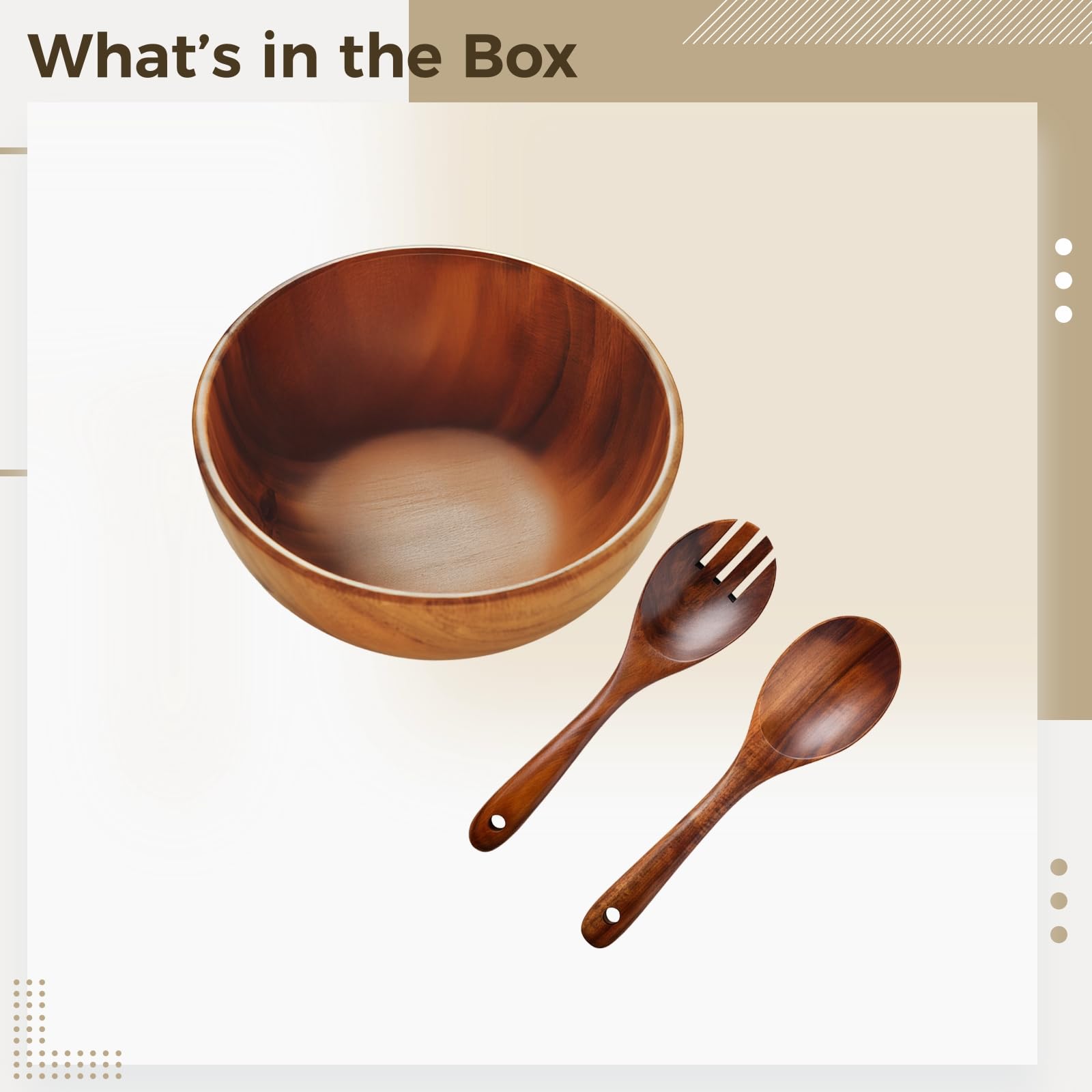 Generisch Holz-Salatschüssel-Set, große Holzschüssel für Salat, mit Servierlöffel und Gabel, für Gemüse und bewusste Ernährung, leicht zu reinigen, mit Aufhängung