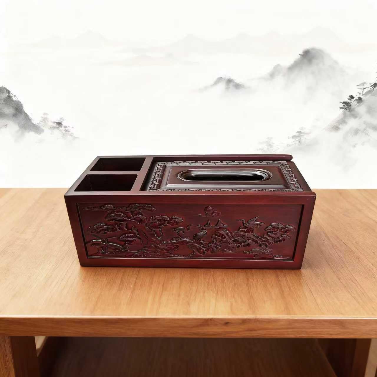 Wood Tissue Box Cover Rectangle Boxes Tissue Box Holder，with Storage，Decorative Tissue Cover for Bedroom, Dinner Table, Office, Tabletop W10 X D4.92 X H3.74 (D)