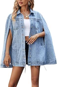 Amazon.com: chouyatou Women's Oversized Denim Poncho Jacket