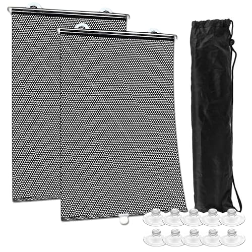 Thoquene 2 Stück Sonnenschutz Auto Baby Rollo Set, 40 X 60cm Sonnenrollo Auto Uv-Schutz, Sonnenschutzrollo(Schwarz)