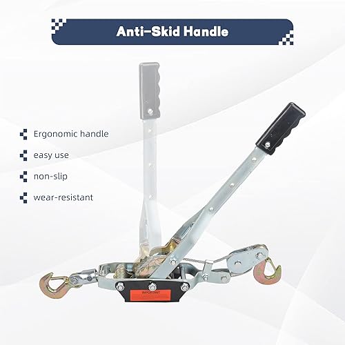 Miniatura 6 de BATONECO Extractor de potencia de 4 toneladas, cable de acero de 2 ganchos, trinquete de potencia de doble engranaje, extractor de cable de mano