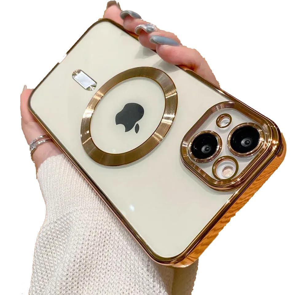 VONZEE Clear Logo Electroplating Transparent Case for iPhone 13 Case, Luxury Electroplated TPU Cover, Individual Camera Protection for Each Lens Bumper Case (6.1 Inch,Gold)