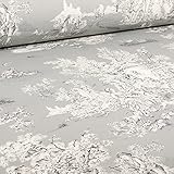 Tissu Toile de Jouy Grande largeur Au fil du temps Gris   Par 50 cm