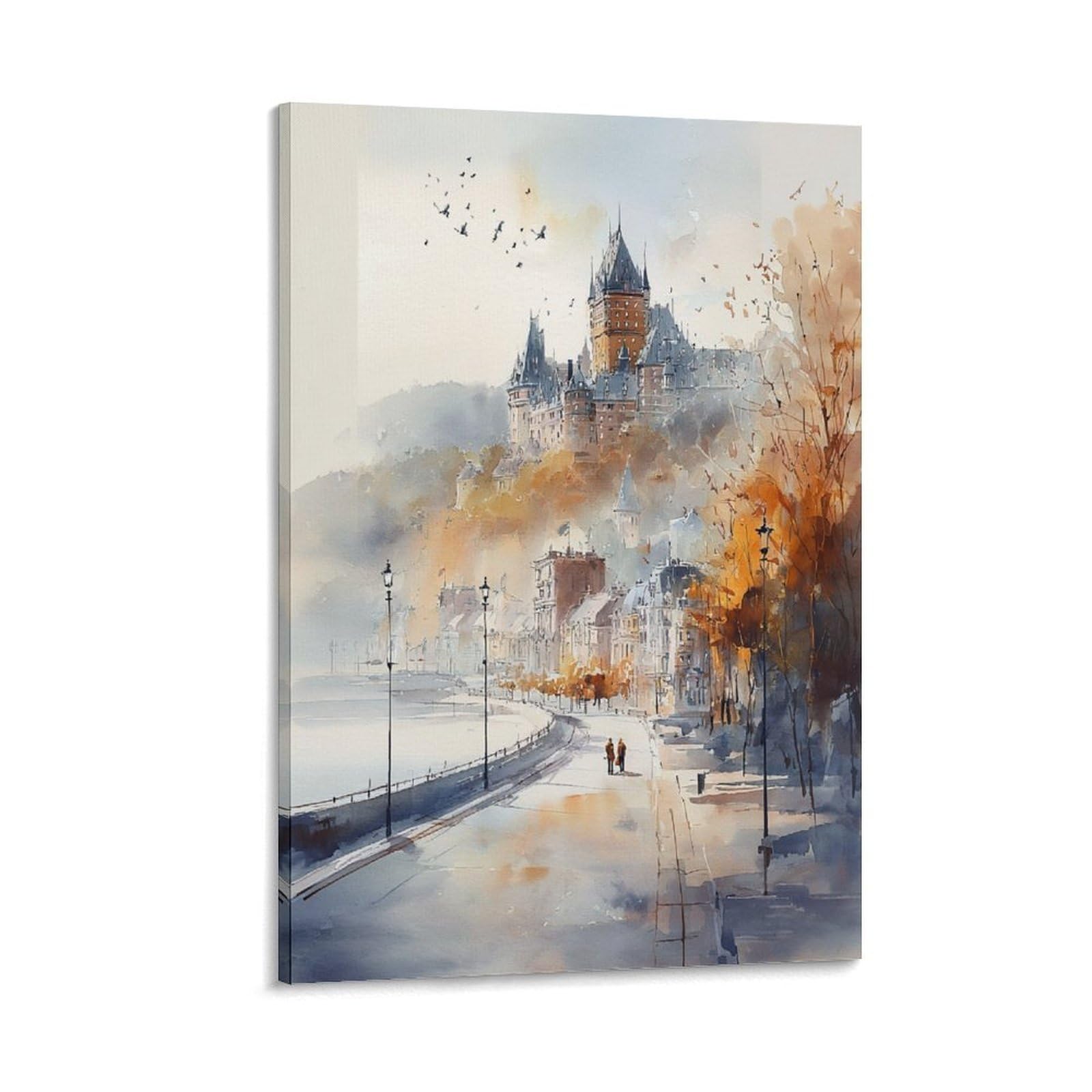 LCYNNH Quebec City Watercolor Painting 20x30inch(50x75cm) Vintage Travel Poster Watercolor Canvas Art