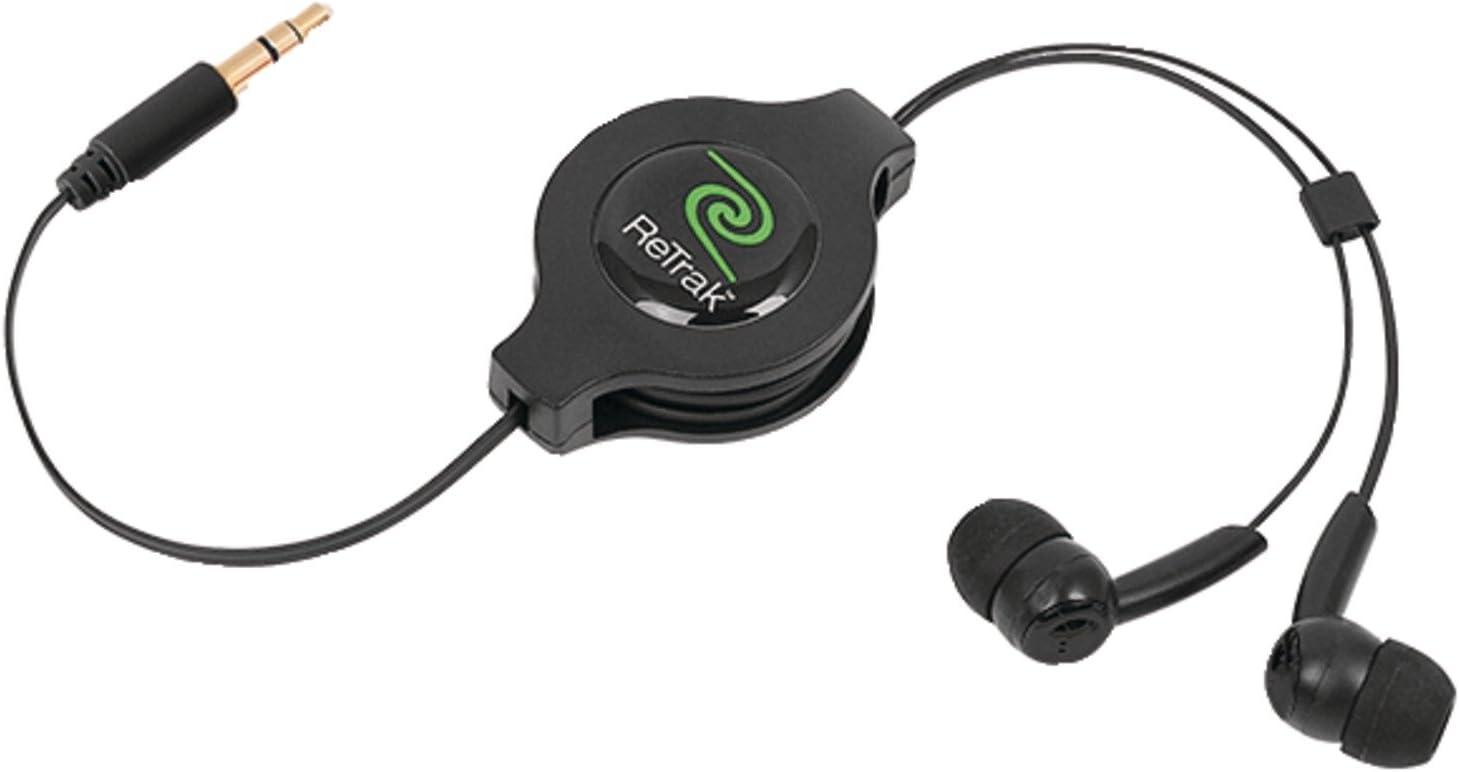 ReTrak ETESBUD Earbuds with Retractable Cord, Black, Model:0