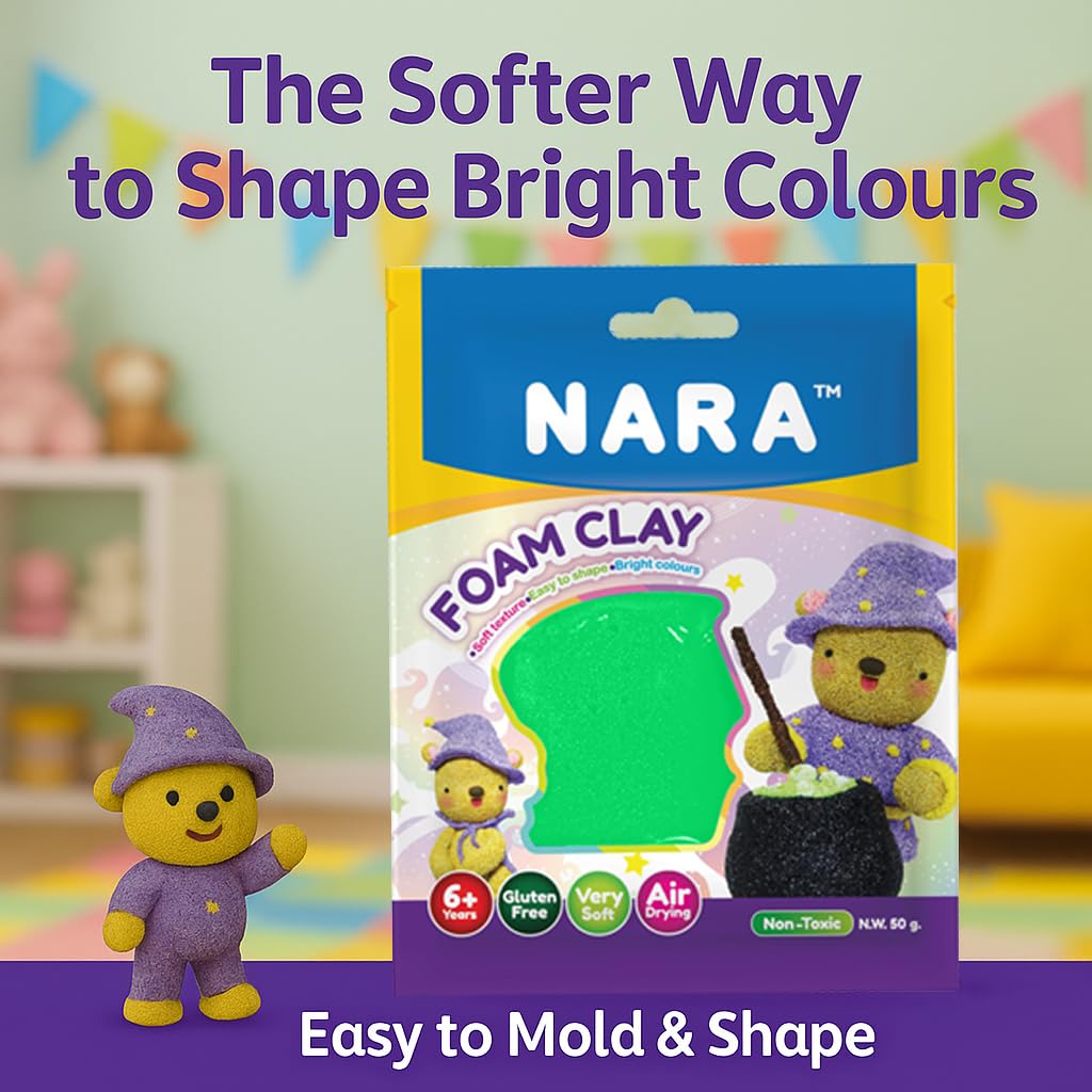 NARA Foam Clay 50g, Soft Air Dry Modeling Clay for Kids, Non-Sticky Lightweight DIY Craft Clay, Easy to Mold for Art, School Projects, Slime Add-ins & Creative Crafts (Neon Green) 2