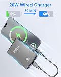 BBD 12000mAh Magsafe Power Bank for iPhone,Wireless Power Bank With 20w Fast Charger,Magsafe Battery Pack With Cable USB C In&Out,Slim Magnetic Portable Charger For Iphone 17/16/15/14/13 Series 1 Pack