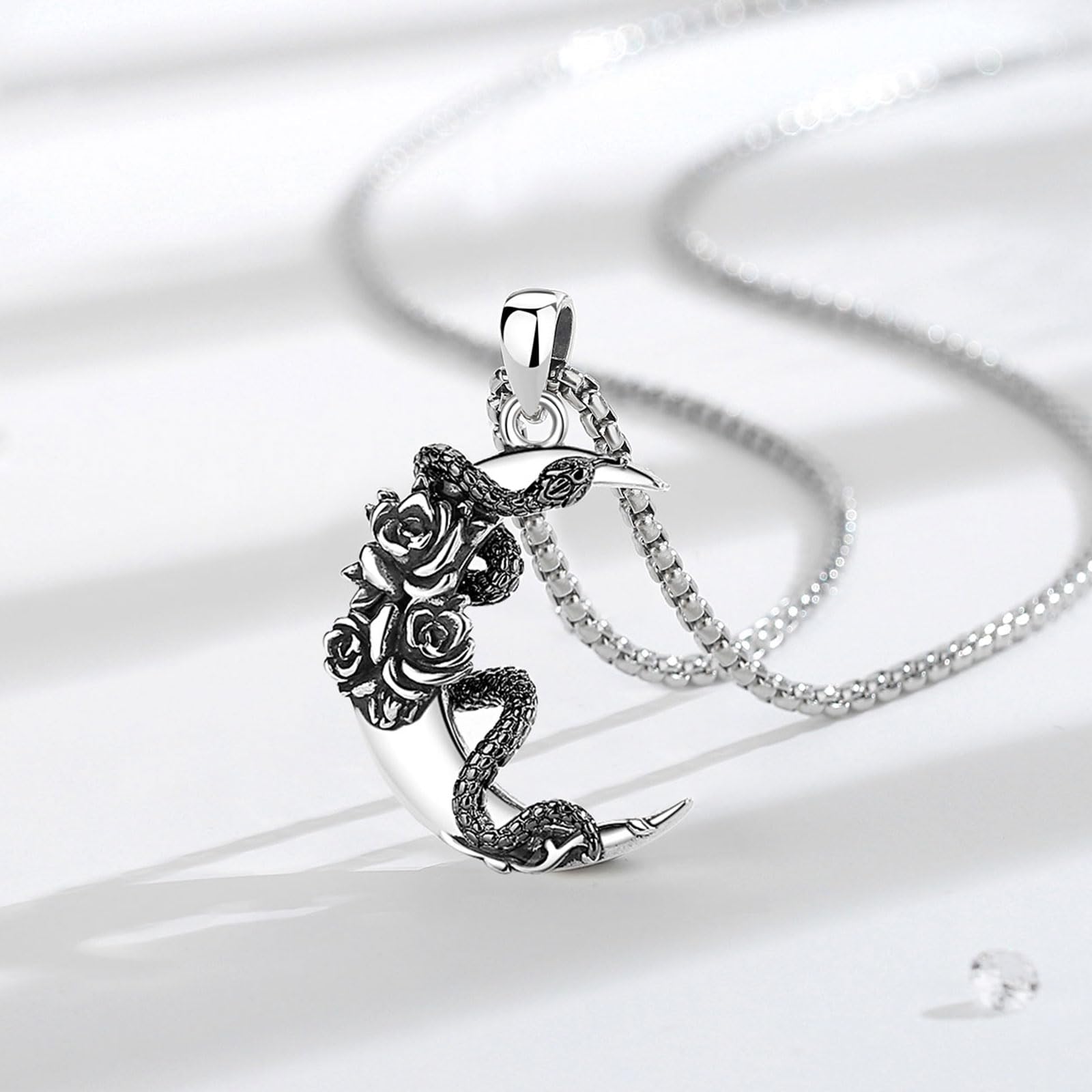 AEONSLOVE Collar Serpiente Plata de Ley 925 Colgante Luna y Serpiente para Mujer Joyas Gótica Wiccan