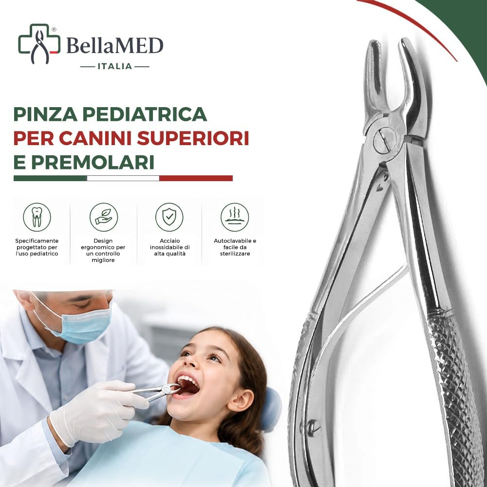 Baby Set 7 Pinze Estrazione Dentale Pediatrica CE | Acciaio Inossidabile, Autoclavabile, Impugnatura Ergonomica, Denti da Latte, Uso Professionale