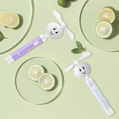 Miniatura 6 de Mini ventilador de mano, pequeño ventilador de bolsillo portátil, creativo en forma de cara sonriente, ventilador personal con batería reemplazable,