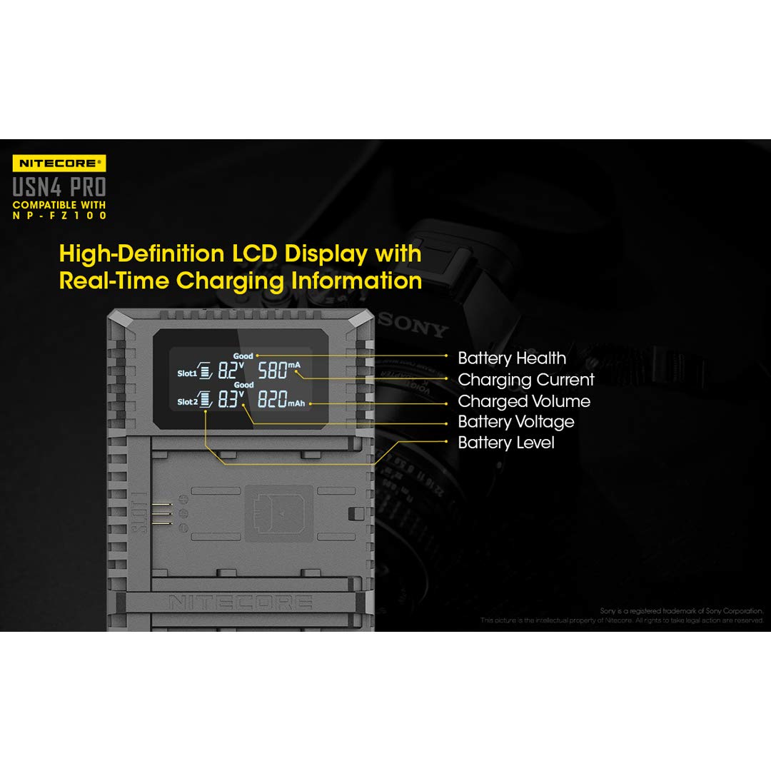Nitecore USN4 Pro NP-FZ100 Dual Slot USB Ładowarka Sony LCD
