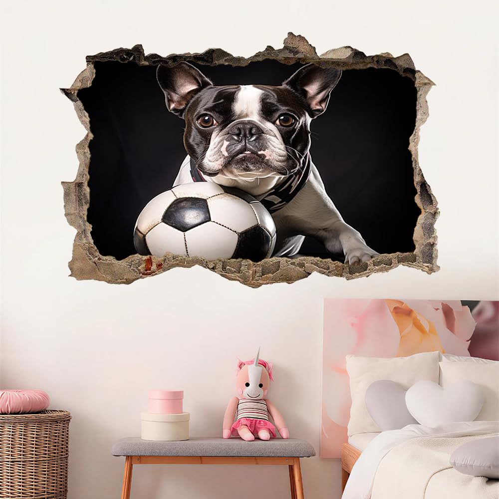 Adesivi Murali 3D Fracassato Cani Decorazione domestica smontabile del tatuaggio della parete Calcio Decalcomanie impermeabili for Baby Room Wall Decor