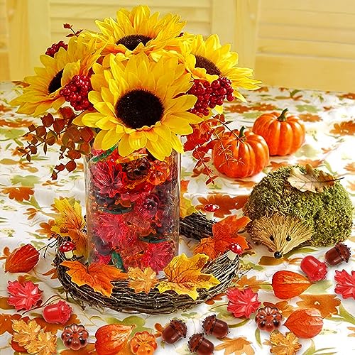 Relleno de jarrón de otoño LYFJXX con 130 piezas de calabazas y hojas de arce acrílicas para Acción de Gracias 4