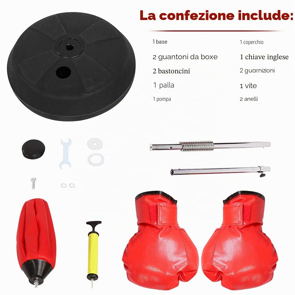 Sacco da boxe da adulto con supporto e, regolabile in altezza da 120 a 150 cm, colore rosso, adatto per l'uso professionale in palestra e a casa