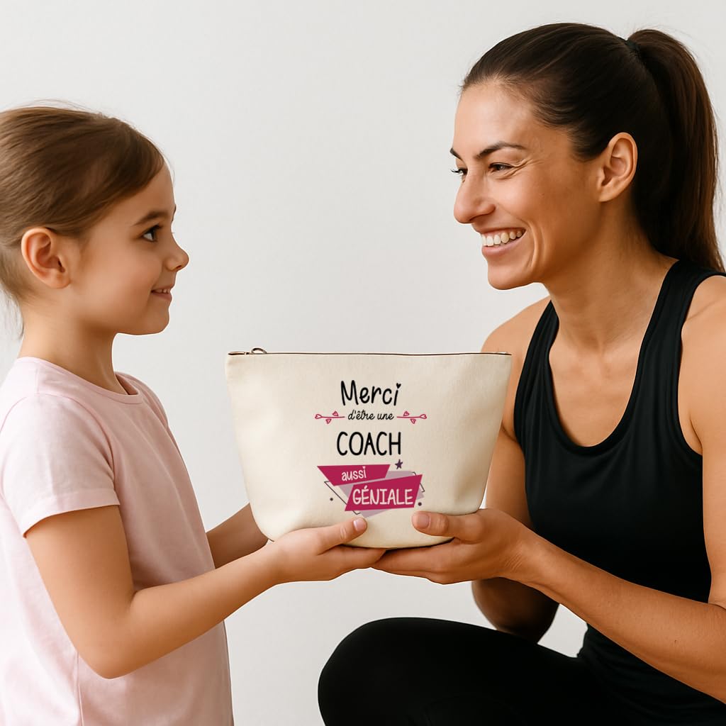 Trousse Merci Coach géniale | Idée Cadeau Collègue Travail Retraite Pochette Maquillage Toilette