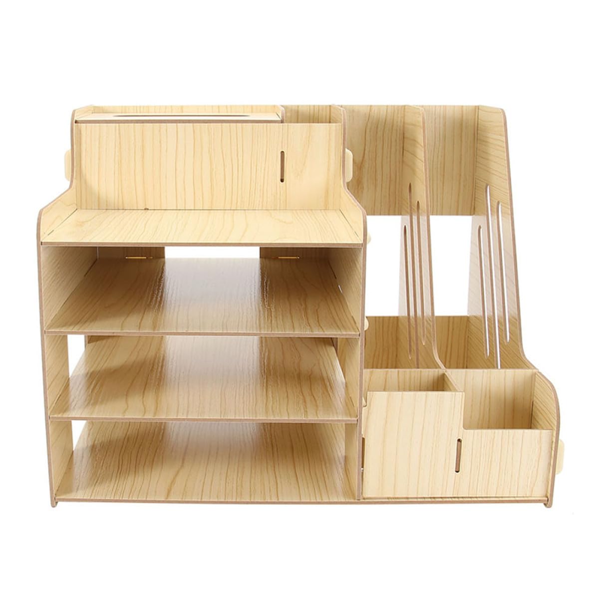 Organizador de Escritorio y Clasificación Clara de Madera Diseño de Múltiples Compartimentos, Gran Capacidad para Almacenamiento en Oficina