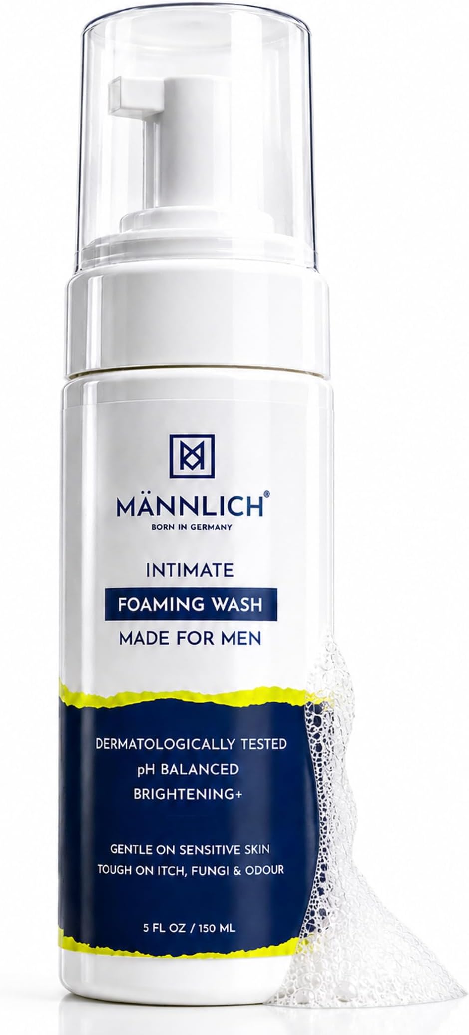 Mannlich Intimate Wash for Men (150 ml) Relieves Itchiness & Odour, Prevents Fungal Growth, Genital Area, pH Balanced & Dermatologically Tested With Tea Tree Oil, Neem, Eucalyptus Oil, 1% Salicylic & Lactic Acid