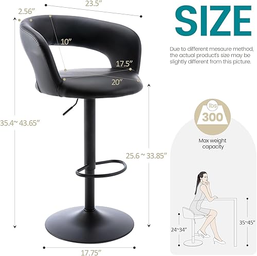 Miniatura 3 de Brage Living Taburete de bar ancho, moderno taburete de bar giratorio de piel sintética ajustable con respaldo hueco y brazos, silla de bar tapizada