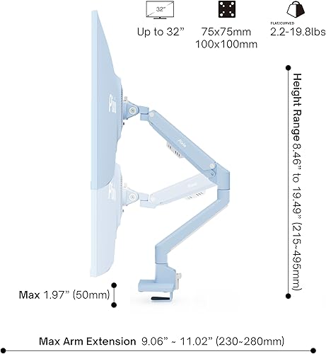 Miniatura 4 de Pixio PS1S Wave Blue - Soporte de escritorio con brazo para monitor único, se adapta a monitores de hasta 32 pulgadas y hasta 19.8 libras.